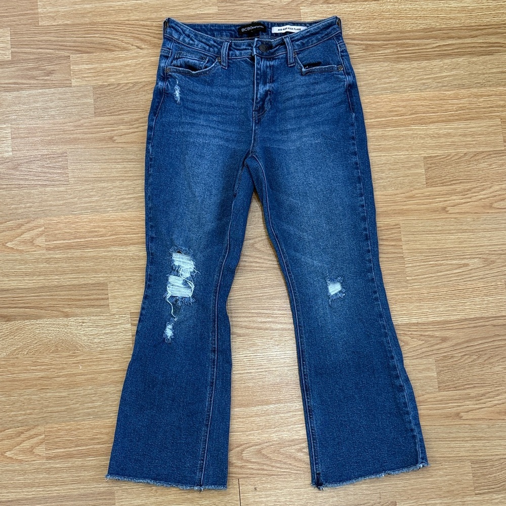 BCBGeneration Mid Rise Kick Flare Jeans in Blue